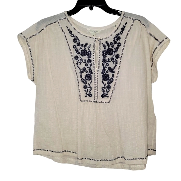 Max Studio London cream boxy blouse short sleeves & embellished mandarin collar - Picture 1 of 9